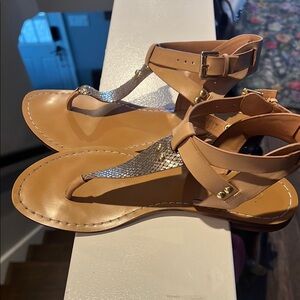Elegant Tan and Silver Women's Sandals